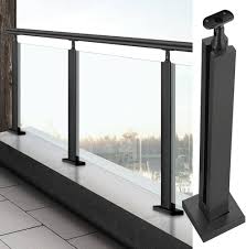 Industriellt Glasräcke med Ledstång - Svart för Loft och Uteplats