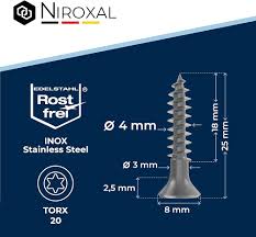 Skruvar i Rostfritt Stål Torx V2A - 4x25 mm