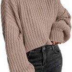 Stickad Dam Pullover med Hög Krage