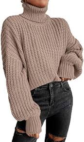 Stickad Dam Pullover med Hög Krage