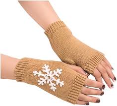Ullstickade Halvfingerhandskar med Snöflinga för Damer