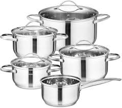 FEIGUO 9-delat Rostfritt Stål Kokkärl Set med Induktionssäker Non-Stick