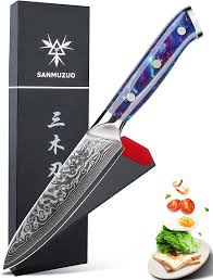 SANMUZUO 13 cm Universalkniv - Professionell Damaskus Kökskniv för Frukt och Grönsaker