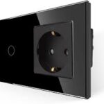 JIMEIDA Svart Glas Uttag med Touchströmbrytare och LED