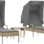 vidaXL Beige Solsängar med Tak och Bord - 2 st