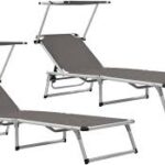 Hopfällbara Solsängar med Tak - 2 St Aluminium och Textilen Grå