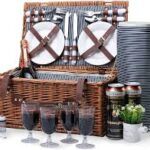 Retro Flätad Picknickkorg med Kylfack för 4