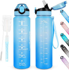 AOHAN 1L BPA-fri Sportflaska med Sugrör och Tidsmärkningar