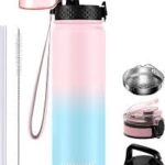 GOPPUS 1L Vakuumisolerad Rostfri Vattenflaska med Sugrör och 3 Lock